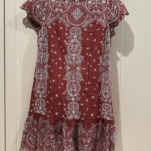 Maroon & Blue Embroidered Cotton Blend Mini Dress